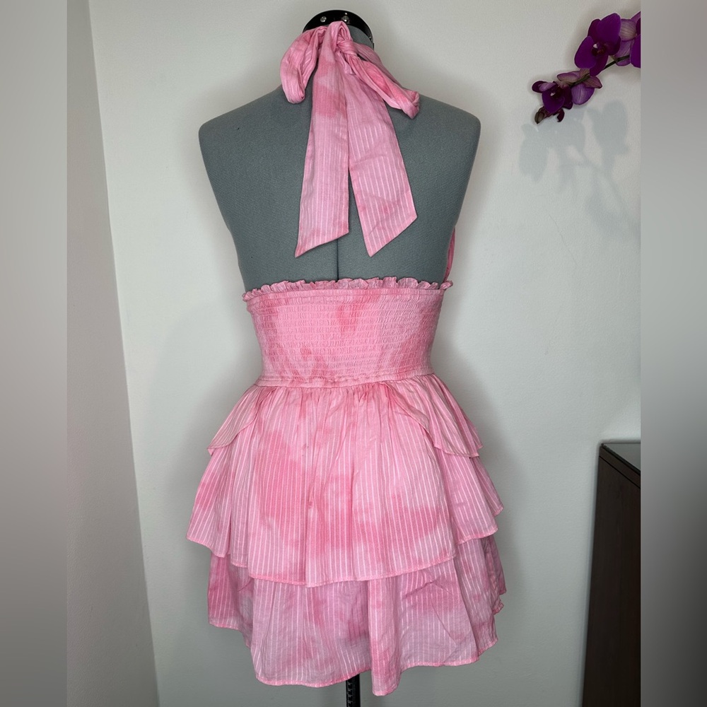 Loveshack fancy Deanna Cotton Pink han dye Striped Halter Dress - Picture 4 of 15